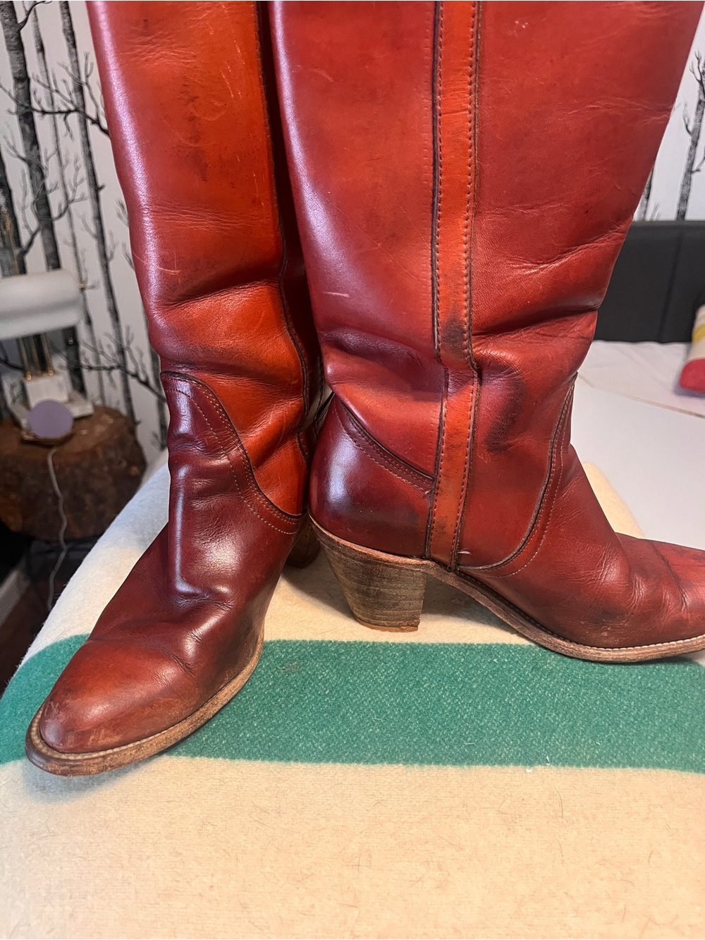 Vintage FRYE Women's Tall Leather Riding Boots - Red